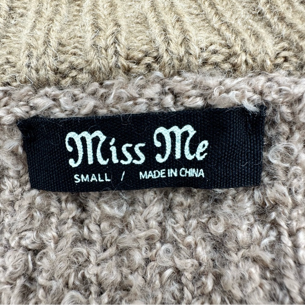 Miss Me 1/4‎ Zip Pullover Textured Cable Knit Brown Tan Sweater Size Small - Picture 8 of 9